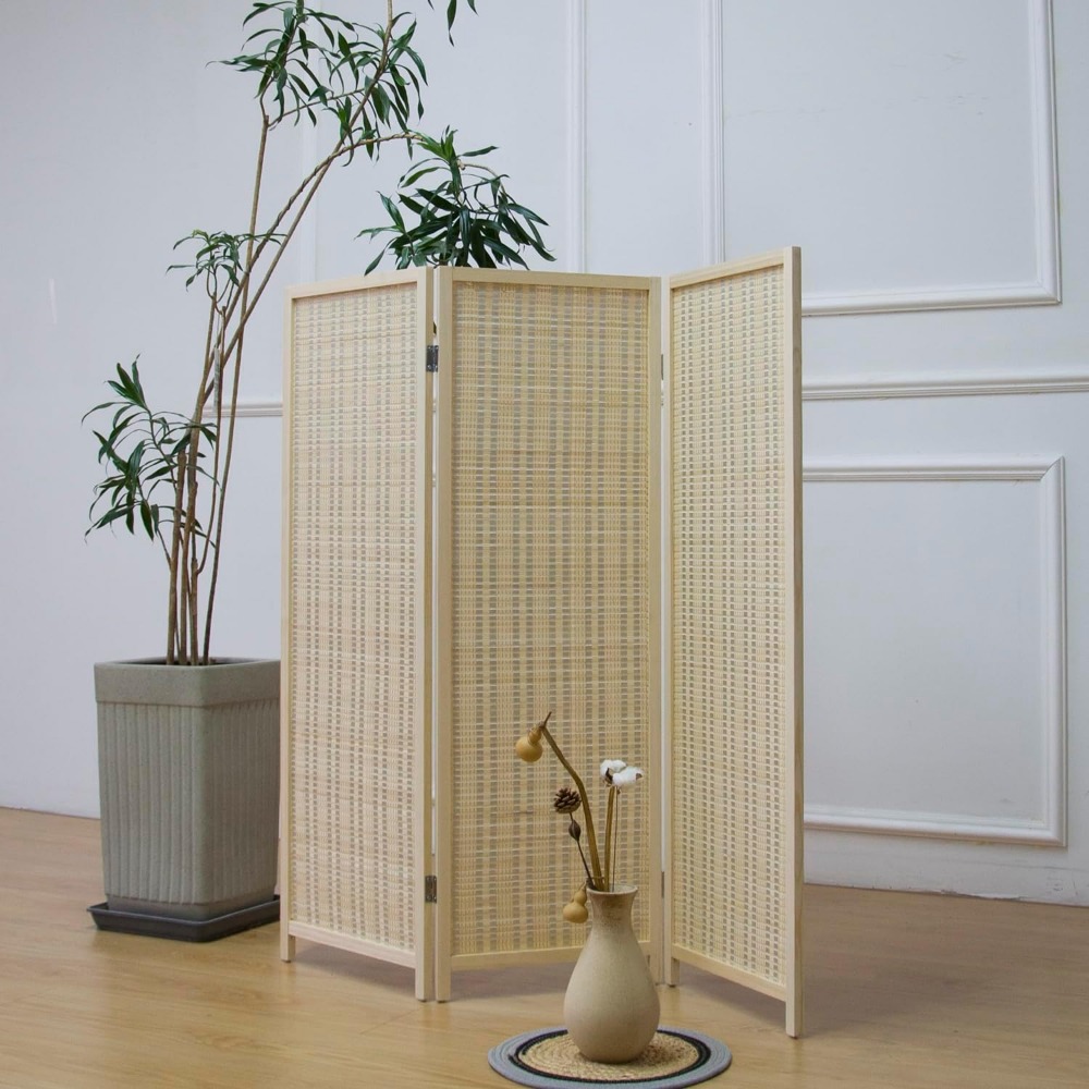 Partition Screen Divider - Трехпанельная короткая перегородка для комнаты, бежевая,